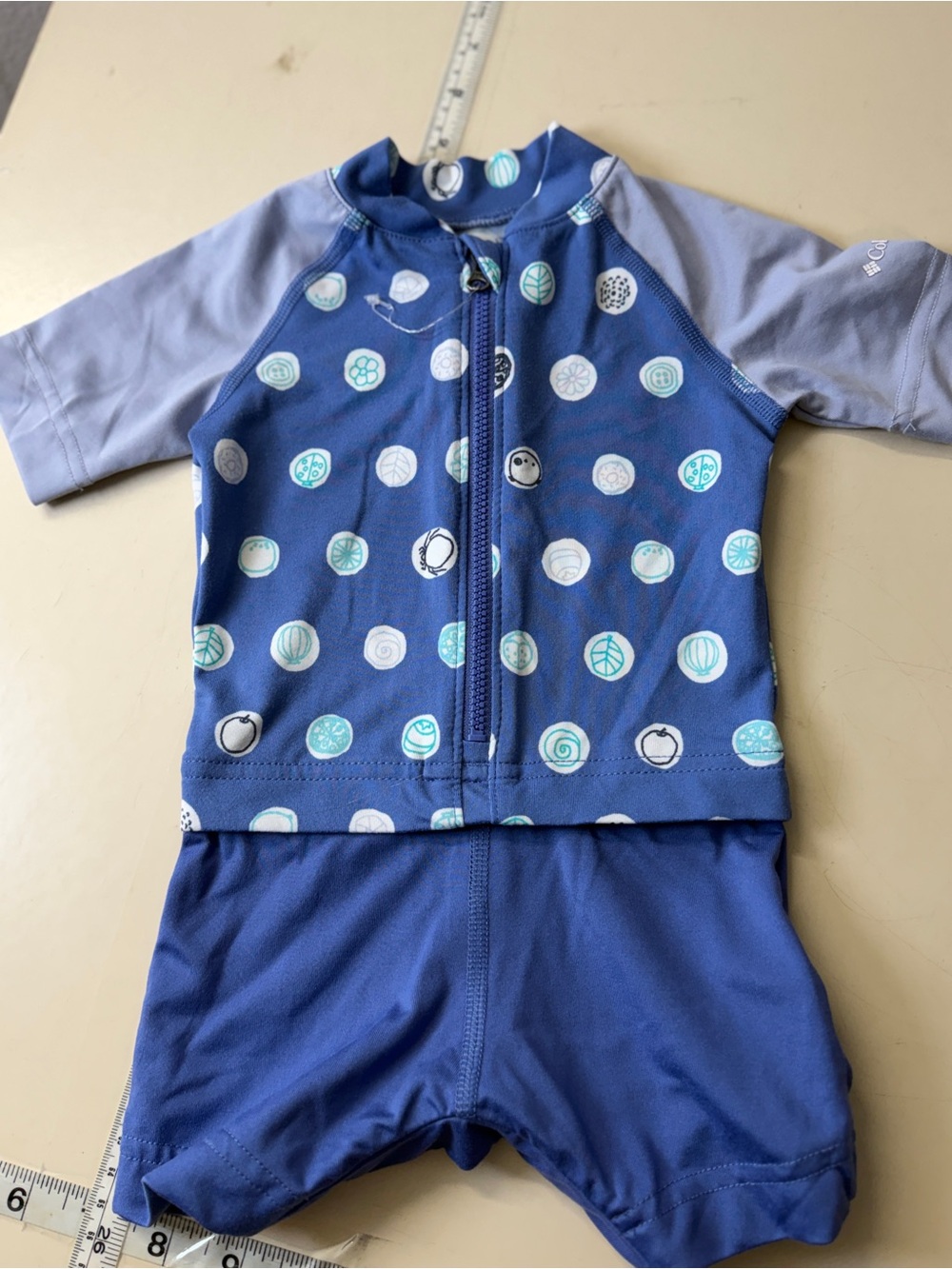 Columbia Navy and Light Blue Dot-Print One-Piece Rash Guard
